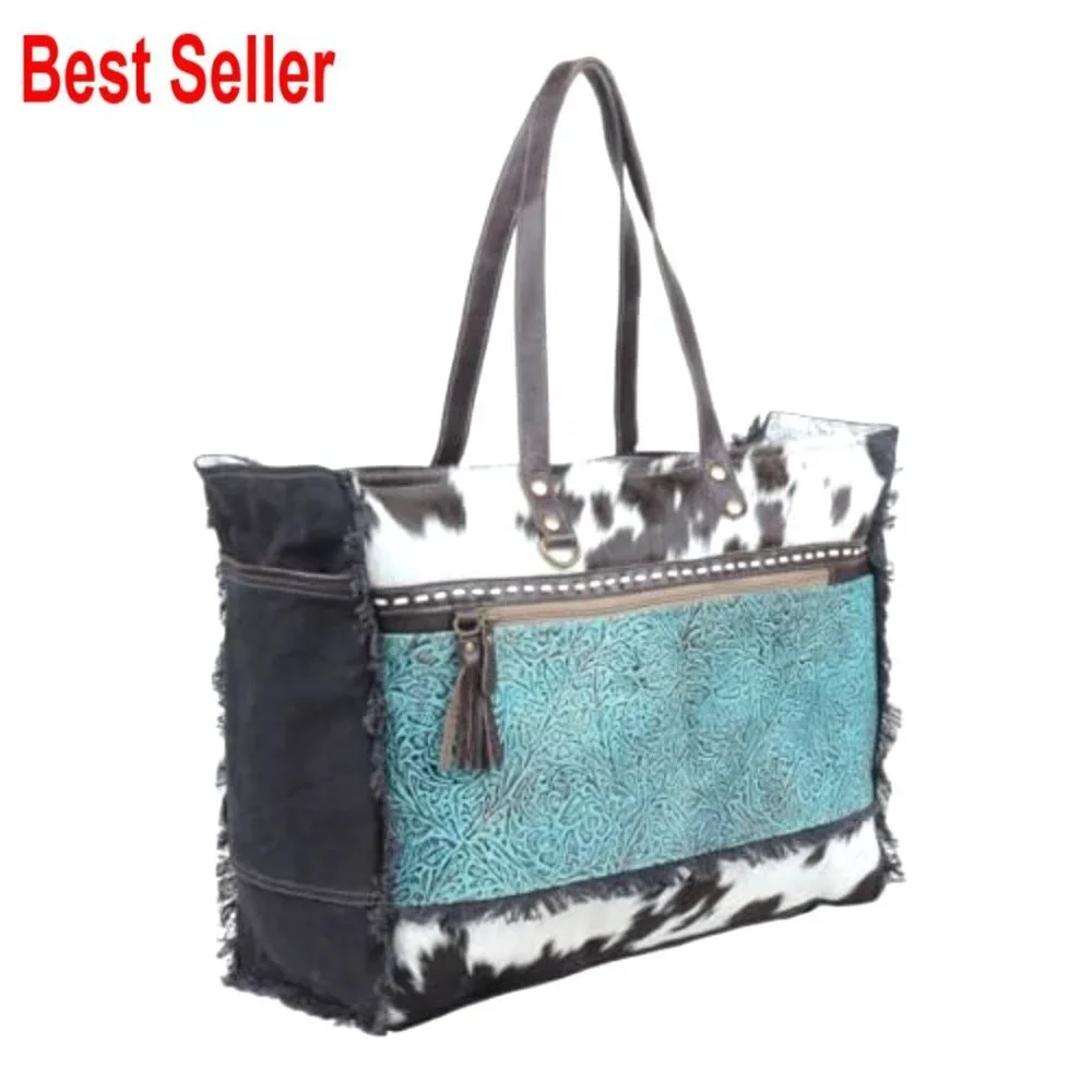 Western Cowhide Purse with Leather Strap, Paisley Pattern Hobo Bag
